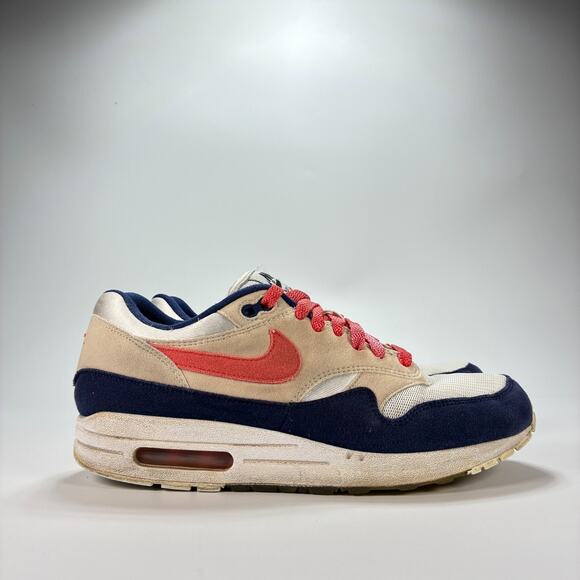 Nike Air Max 1 Navy Blue Tan Suede Running Shoes Comfort CN9672-991 Womens Sz 10 - Picture 1 of 10